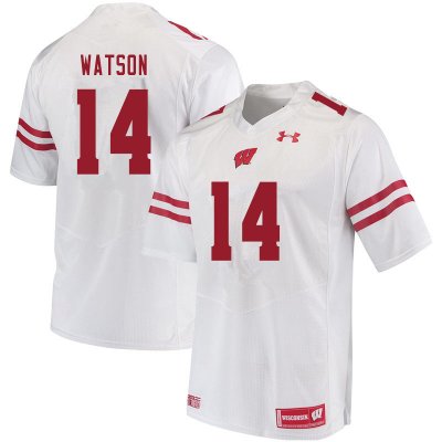 Men's Wisconsin Badgers NCAA #14 Nakia Watson White Authentic Under Armour Stitched College Football Jersey BZ31J63KU